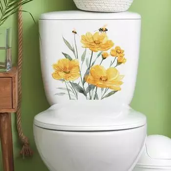 Наклейка на туалет с цветочной пчелой, съемная самоклеящаяся водонепроницаемая ПВХ-наклейка для гостиной, ванной комнаты, стены