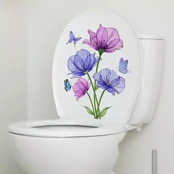 Наклейка на туалет с цветочной птицей, самоклеящиеся съемные наклейки на стену в ванной комнате