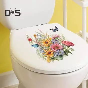 Наклейка на туалет с цветочными бабочками Съемная самоклеящаяся водостойкая ПВХ Гостиная Ванная комната Настенное искусство Цветочная крышка унитаза Украшение Наклейка Little Flower