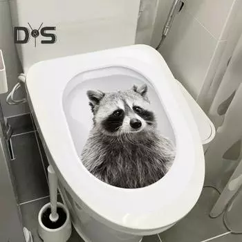 Наклейка на туалет с енотом и белкой, съемная самоклеящаяся водостойкая ПВХ гостиная, настенное искусство, украшение для крышки унитаза в ванной комнате, наклейка Raccoon