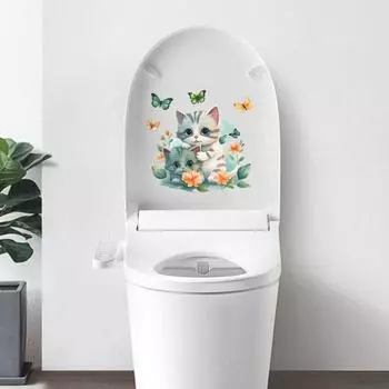 Наклейка на туалет с изображением мультяшных кошек и бабочек, съемная, самоклеящаяся, водонепроницаемая, из ПВХ, для гостиной, спальни