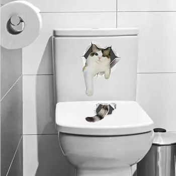 Наклейка на туалет с милым мультяшным котом, самоклеящаяся наклейка на стену, ванная комната, ванные комнаты, украшение дома 1sheet