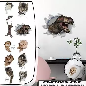 Наклейка на туалет с мультяшным котом, милое выражение, наклейка на стеклянную дверь для ванной комнаты и кухни