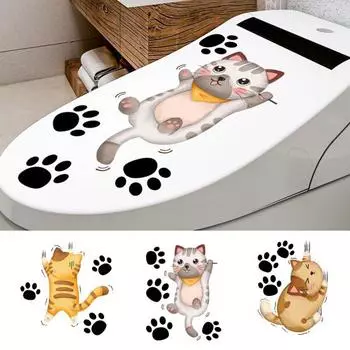 Наклейка на туалет с мультяшным котом, съемная самоклеящаяся водостойкая ПВХ гостиная, ванная комната, настенная наклейка с котенком жёлтый