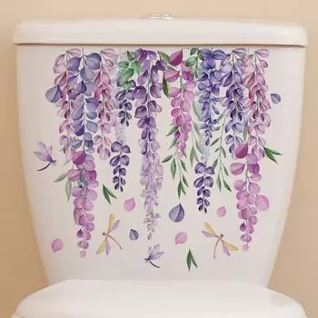 Наклейка на унитаз, ботаническая ветка, цветочная лоза, креативный дизайн «сделай сам», наклейка на унитаз для очаровательного декора ванной комнаты фиолетовый