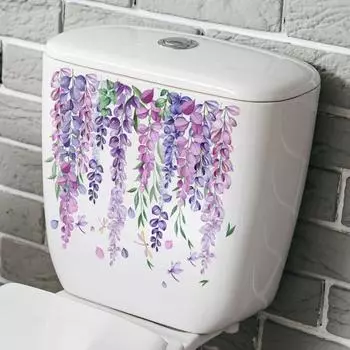 Наклейка на унитаз, ботаническая ветка, цветочная лоза, креативный дизайн «сделай сам», наклейка на унитаз для очаровательного декора ванной комнаты фиолетовый