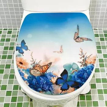 Наклейка на унитаз «Цветы и бабочки» романтическая съемная самоклеящаяся водонепроницаемая крышка для унитаза из ПВХ