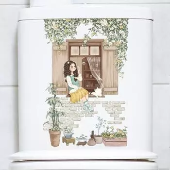 Наклейка на унитаз, долговечная яркая цветная наклейка с цветком, водонепроницаемая, легко наносится, наклейка на стену для декора ванной комнаты girl