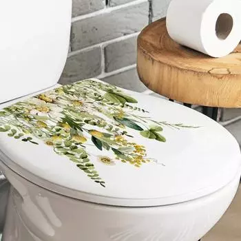 Наклейка на унитаз, долговечная зеленая наклейка на стену с листьями растений, красивые цветочные наклейки для