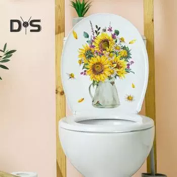 Наклейка на унитаз из ПВХ, легко наклеивается, модная, не отрывающаяся, наклейка на унитаз для ванной комнаты Sunflower