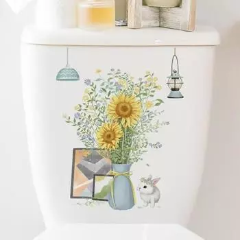 Наклейка на унитаз, креативная мультяшная наклейка на крышку унитаза, долговечная, легко наносится, наклейка на стену для декора ванной комнаты Rabbit