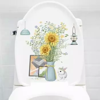 Наклейка на унитаз, креативная мультяшная наклейка на крышку унитаза, долговечная, легко наносится, наклейка на стену для декора ванной комнаты Rabbit