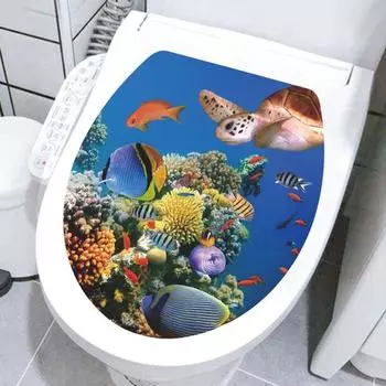 Наклейка на унитаз «Морской мир», съемная самоклеящаяся водостойкая ПВХ, настенная наклейка для гостиной, ванной комнаты, украшение на крышку унитаза C