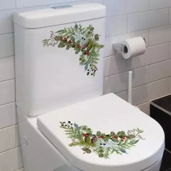 Наклейка на унитаз, мультяшная ветка, сосновые шишки, ягодный узор, рождественская наклейка на крышку унитаза для дома, ванной комнаты 30*30cm