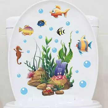 Наклейка на унитаз, прочная клейкая наклейка на унитаз, декоративная наклейка на унитаз в виде морской рыбы, водонепроницаемый клей для дома 1PCS