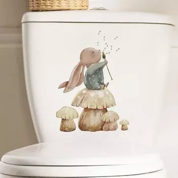 Наклейка на унитаз, яркий цвет, долговечная наклейка на стену, прочный клей, милая наклейка с кроликом