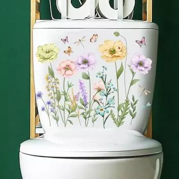 Наклейка на унитаз яркий цветок бабочка легко наносится долговечная клейкость не выцветающие наклейки для украшения туалета Flower