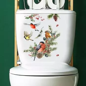 Наклейка на унитаз, Рождественская сосна, птица, яркая съемная прочная клейкая наклейка для декора ванной комнаты, аксессуары для дома Bird