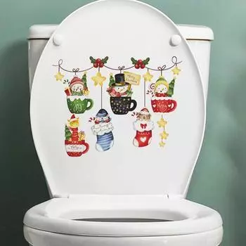Наклейка на унитаз, рождественский стиль, снеговик, красочный принт, самоклеящаяся, водонепроницаемая, противоскользящая, отличная липкость, съемное, праздничное новогоднее украшение Christmas