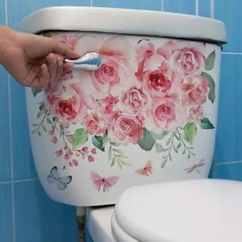 Наклейка на унитаз с бабочками и цветком розы, съемная самоклеящаяся водостойкая ПВХ гостиная, настенная наклейка для ванной комнаты, украшение для крышки унитаза Stickers