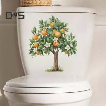 Наклейка на унитаз с цветком апельсинового дерева, съемная самоклеящаяся водостойкая ПВХ гостиная, ванная комната, настенная художественная наклейка на крышку унитаза зелёный