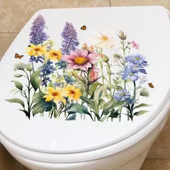 Наклейка на унитаз с цветком лаванды и бабочками, съемная самоклеящаяся водостойкая ПВХ настенная наклейка для гостиной, ванной комнаты, украшение для крышки унитаза B