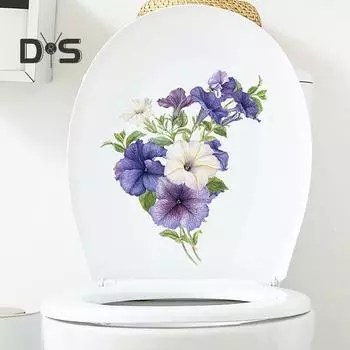 Наклейка на унитаз с цветком петунии, съемная самоклеящаяся водонепроницаемая наклейка из ПВХ для гостиной, ванной комнаты, настенная художественная цветочная наклейка для унитаза Little Flower