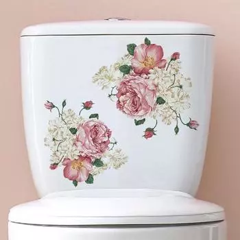 Наклейка на унитаз с цветком пиона, съемная самоклеящаяся водонепроницаемая наклейка из ПВХ для гостиной, спальни, ванной комнаты, настенное художественное украшение, ручная роспись, цветочная наклейка Flower