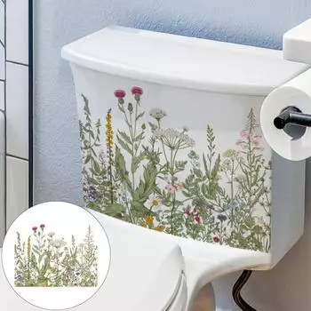 Наклейка на унитаз с цветочным растением, съемная самоклеящаяся водостойкая ПВХ Настенная наклейка для гостиной, ванной комнаты, крышка унитаза, декоративная наклейка