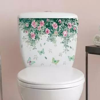 Наклейка на унитаз, съемная, яркий цвет, цветочный узор, самоклеящаяся наклейка на стену для украшения дома, ванной комнаты A
