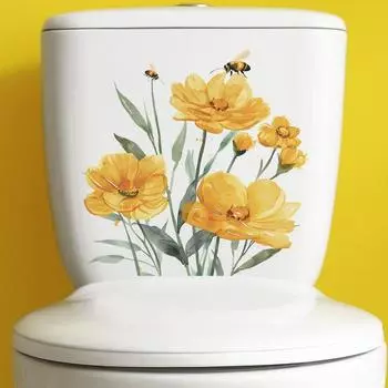 Наклейка на унитаз, съемная самоклеящаяся водонепроницаемая ПВХ для гостиной, ванной комнаты, настенное искусство, украшение для крышки унитаза с цветочным принтом