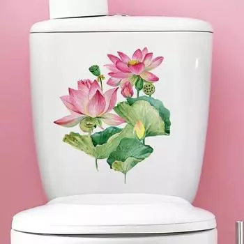 Наклейка на унитаз, съемная самоклеящаяся водонепроницаемая ПВХ для гостиной, ванной комнаты, настенное искусство, украшение для крышки унитаза с цветочным принтом