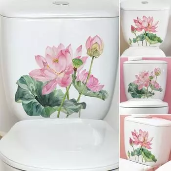 Наклейка на унитаз, съемная самоклеящаяся водонепроницаемая ПВХ для гостиной, ванной комнаты, настенное искусство, украшение для крышки унитаза с цветочным принтом A