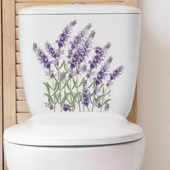Наклейка на унитаз Съемная самоклеящаяся водостойкая ПВХ Гостиная Ванная комната Настенное искусство фиолетового цвета Цветочная крышка унитаза Украшение Наклейка