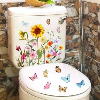 Наклейка на унитаз, съемная самоклеящаяся водостойкая ПВХ гостиная, настенное искусство, цветочное украшение для крышки унитаза для ванной комнаты