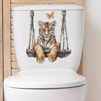 Наклейка на унитаз, съемная самоклеящаяся водостойкая ПВХ гостиная, ванная комната, настенное искусство, украшение для крышки унитаза с животными