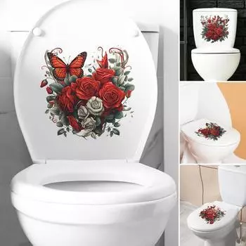 Наклейка на унитаз, съемная водонепроницаемая крышка из ПВХ для гостиной, ванной комнаты, настенное искусство, цветочная крышка для унитаза, День Святого Валентина C