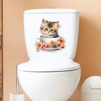Наклейка на унитаз с изображением кота и цветка, съемная самоклеящаяся водостойкая ПВХ Настенная наклейка для гостиной, ванной комнаты, крышка унитаза, украшение B