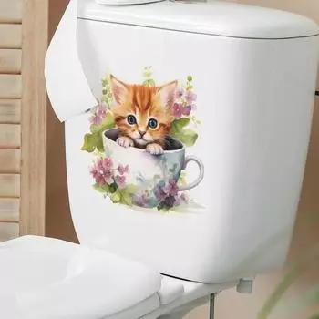 Наклейка на унитаз с изображением кота и цветка, съемная самоклеящаяся водостойкая ПВХ Настенная наклейка для гостиной, ванной комнаты, крышка унитаза, украшение A
