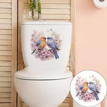 Наклейка на унитаз с изображением птицы и цветка, съемная самоклеящаяся водостойкая ПВХ Настенная наклейка для гостиной, ванной комнаты, крышка унитаза, декоративная наклейка C