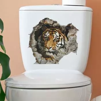 Наклейка на унитаз с изображением тигра, съемная самоклеящаяся водостойкая ПВХ гостиная, ванная комната, настенное искусство, украшение для крышки унитаза с животным Tiger