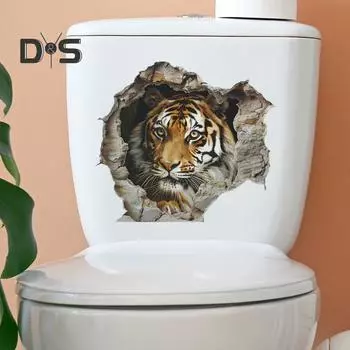 Наклейка на унитаз с изображением тигра, съемная самоклеящаяся водостойкая ПВХ гостиная, ванная комната, настенное искусство, украшение для крышки унитаза с животным Tiger