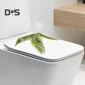 Наклейка на унитаз с листьями монстеры, съемная самоклеящаяся водонепроницаемая наклейка из ПВХ для гостиной, ванной комнаты, зелени, украшение для крышки унитаза зелёный