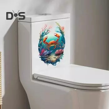 Наклейка на унитаз с морскими животными, съемная самоклеящаяся водонепроницаемая наклейка из ПВХ для гостиной, настенное искусство, подводный мир, украшение для крышки унитаза для ванной комнаты. A