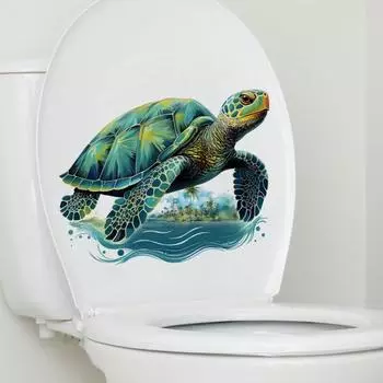 Наклейка на унитаз с мультяшной ползающей черепахой, съемная самоклеящаяся Водонепроницаемая ПВХ, настенная наклейка для гостиной, ванной комнаты, украшение для крышки унитаза