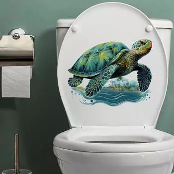 Наклейка на унитаз с мультяшной ползающей черепахой, съемная самоклеящаяся Водонепроницаемая ПВХ, настенная наклейка для гостиной, ванной комнаты, украшение для крышки унитаза 25*30cm