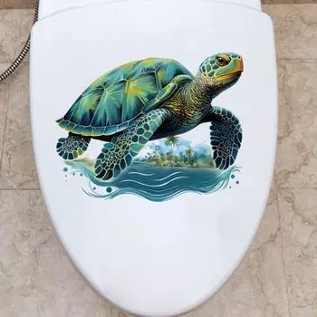 Наклейка на унитаз с мультяшной ползающей черепахой, съемная самоклеящаяся Водонепроницаемая ПВХ, настенная наклейка для гостиной, ванной комнаты, украшение для крышки унитаза 25*30cm