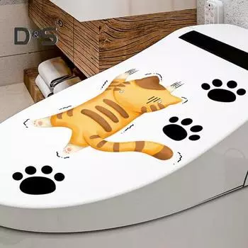 Наклейка на унитаз с мультяшным котом, съемная самоклеящаяся водонепроницаемая наклейка из ПВХ для гостиной, ванной комнаты, стены искусства, украшение для крышки унитаза с лапой котенка коричневый