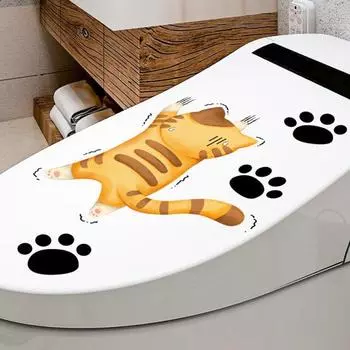 Наклейка на унитаз с мультяшным котом, съемная самоклеящаяся водонепроницаемая наклейка из ПВХ для гостиной, ванной комнаты, стены искусства, украшение для крышки унитаза с лапой котенка жёлтый