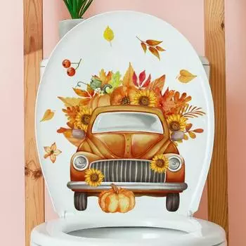 Наклейка на унитаз с мультяшным принтом турецкого клена, самоклеящаяся, отличная липкость, противоскользящая, съемная, водонепроницаемая, украшение для ванной комнаты на День благодарения, наклейка для туалета A